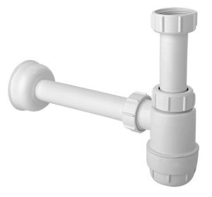 Syfon umywalkowy butelkowy niski 1 1/4" x 32 mm biały bez spustu