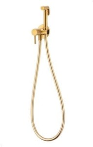 Bateria bidetowa podtynkowa ARMATURA KRAKÓW MOZA 1-uchwytowa 1-otworowa mosiężna złoty szczotkowany w komplecie: wąż 1200 mm, rączka jednofunkcyjna | 503951231