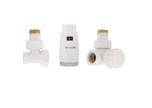 Zestaw łazienkowy osiowy-prawy-kątowy SKALAR do grzejników łazienkowych 1/2"x1/2" GZ x GW z głowicą SKALAR mini biały