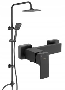 BORO Deszczownica nadtynkowa z baterią natryskową ANEMON i natryskiem, Nero